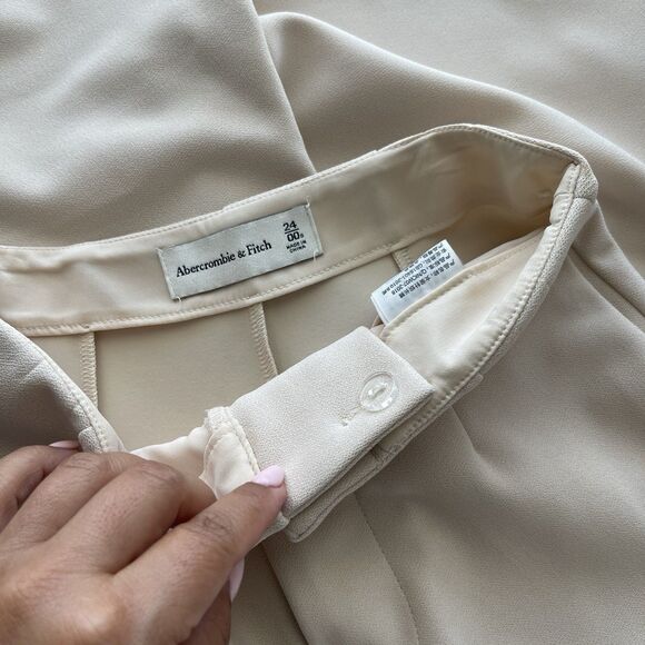 ABERCROMBIE & FITCH Trouser Pants 00 Short Wide Leg Ivory High Waist Menswear - Picture 4 of 14